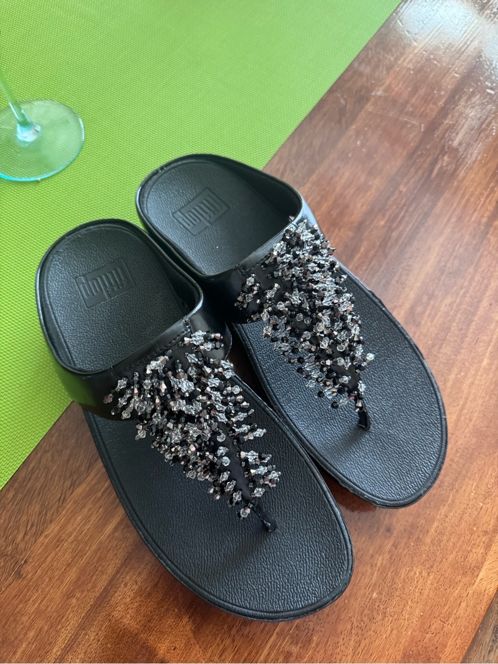 Fitflop Black Textured Slide Sandals with Thong Strap